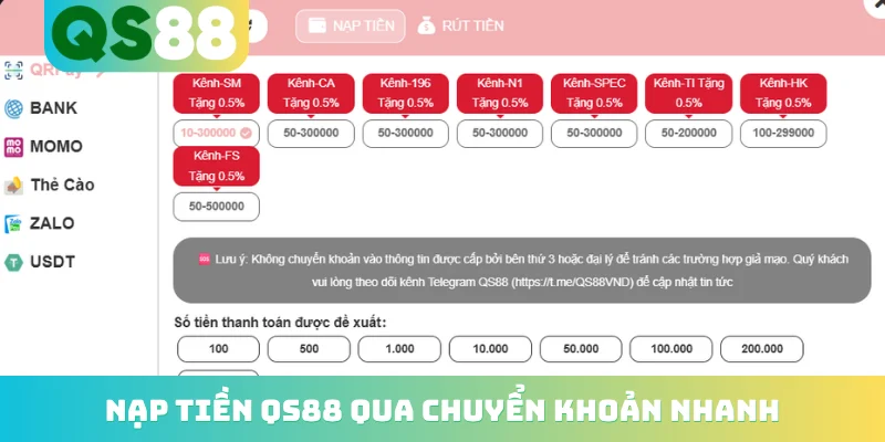 Nạp Tiền QS88 - 3 Phương Thức Giao Dịch Chuẩn Nhất
